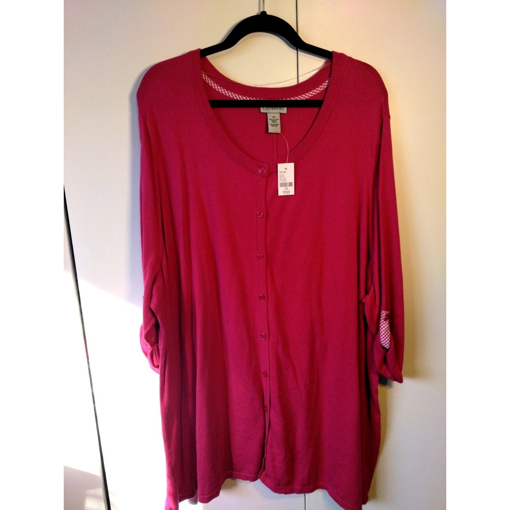 Catherines  Button Front Lightweight Cardigan Top Plus Size 4X Pink Relaxed